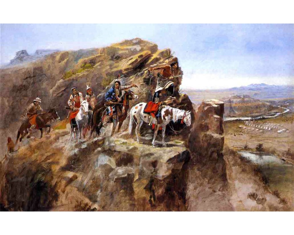 Indians on a Bluff Surveying General Miles' Troops