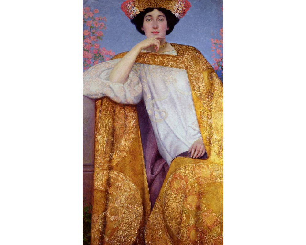 Portrait of a Woman on a Golden Dress