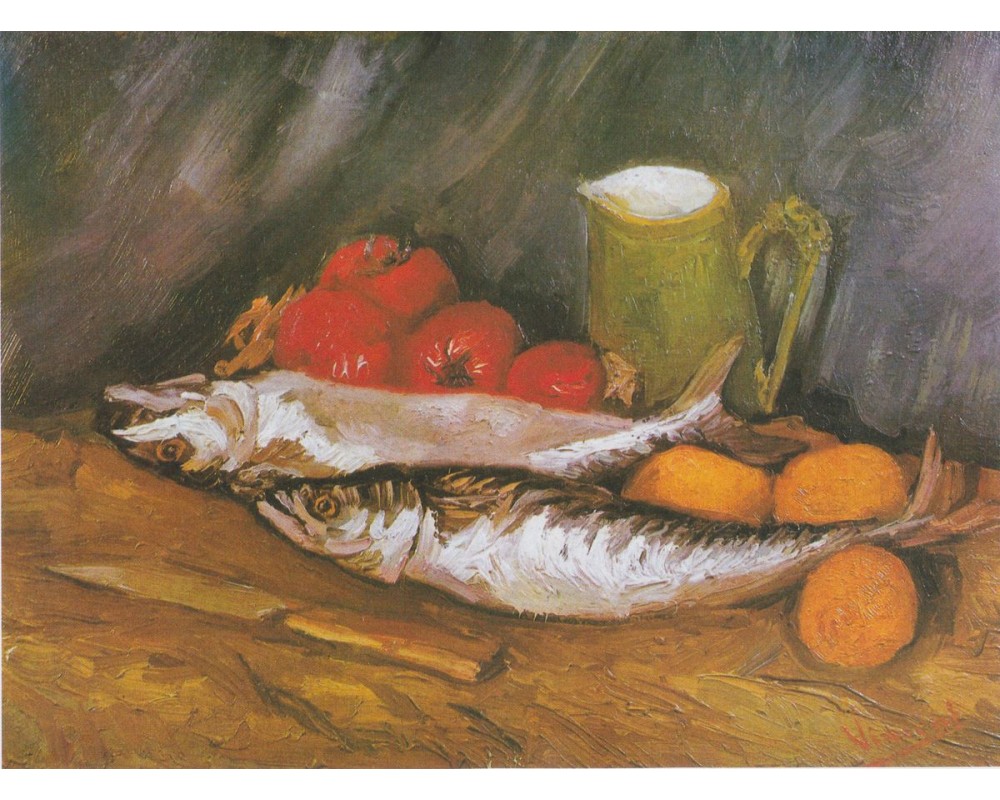 Still Life with Mackerels, Lemon and Tomato