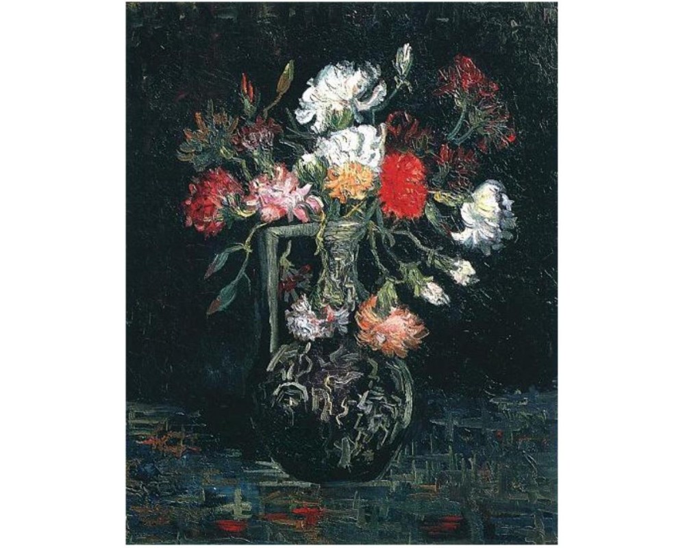 Vase with White and Red Carnations