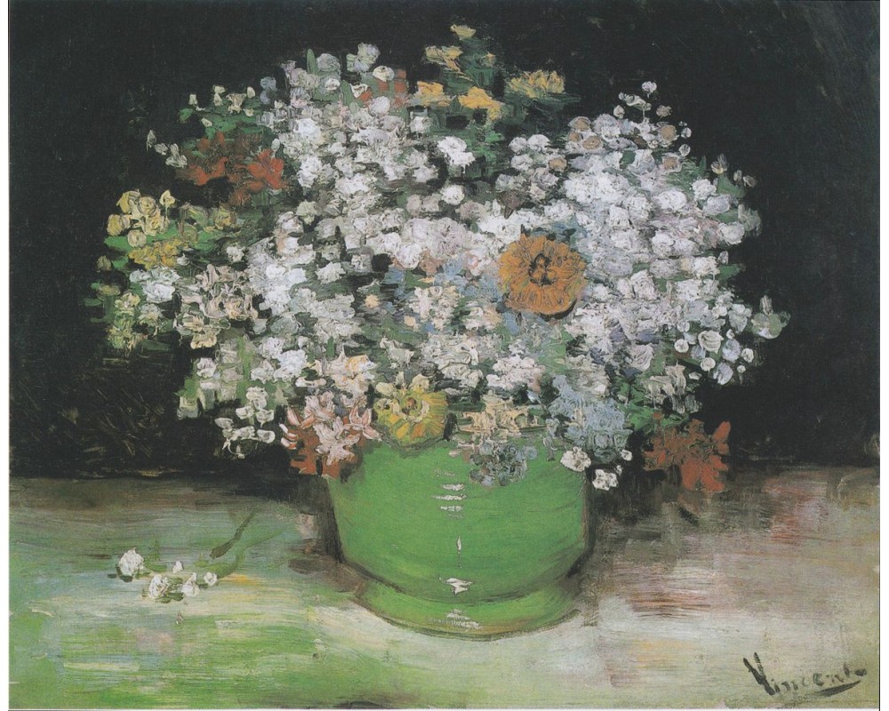 Vase with Zinnias and Other Flowers